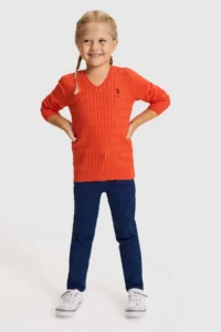 US Polo Assn. Girls' Orange Basic Sweater - Image 4
