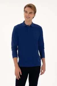 US Polo Assn. Men Regular Fit Polo Shirt Collar Indigo Basic Sweatshirt