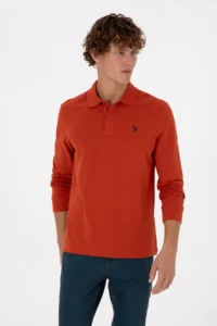 US Polo Assn. Men Regular Fit Polo Shirt Collar Brick Red Basic Sweatshirt - Image 3