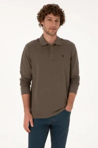 US Polo Assn. Men Regular Fit Polo Shirt Collar Mink Basic Sweatshirt