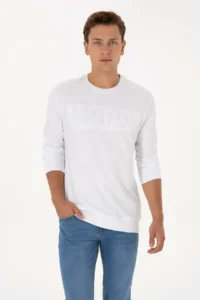 US Polo Assn. Men Regular Fit Crew Neck WHITE Basic Sweatshirt