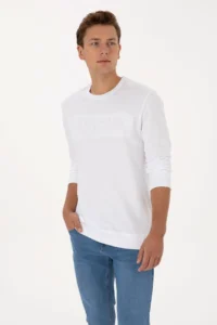 US Polo Assn. Men Regular Fit Crew Neck WHITE Basic Sweatshirt - Image 3