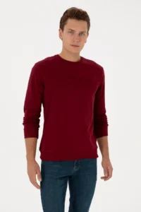 US Polo Assn. Men Regular Fit Crew Neck Burgundy Basic Sweatshirt