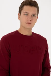 US Polo Assn. Men Regular Fit Crew Neck Burgundy Basic Sweatshirt - Image 2