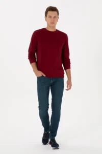 US Polo Assn. Men Regular Fit Crew Neck Burgundy Basic Sweatshirt - Image 4