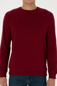 US Polo Assn. Men Regular Fit Crew Neck Burgundy Basic Sweatshirt - Image 6