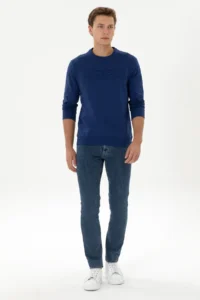 US Polo Assn. Men Regular Fit Crew Neck Indigo Basic Sweatshirt - Image 4
