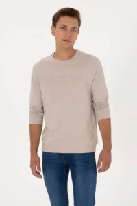 US Polo Assn. Men Regular Fit Crew Neck Stone Basic Sweatshirt