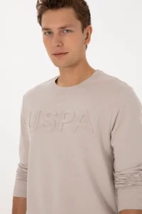 US Polo Assn. Men Regular Fit Crew Neck Stone Basic Sweatshirt - Image 2