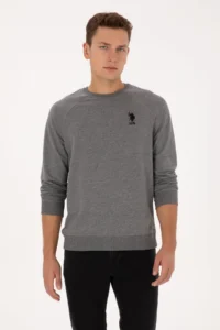 US Polo Assn. Men Regular Fit Crew Neck Anthracite Melange Basic Sweatshirt