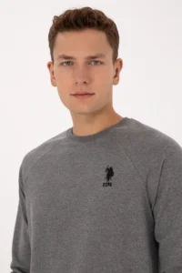 US Polo Assn. Men Regular Fit Crew Neck Anthracite Melange Basic Sweatshirt - Image 2