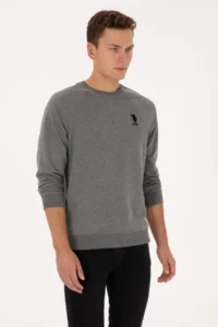 US Polo Assn. Men Regular Fit Crew Neck Anthracite Melange Basic Sweatshirt - Image 3