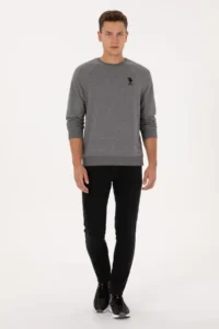 US Polo Assn. Men Regular Fit Crew Neck Anthracite Melange Basic Sweatshirt - Image 4