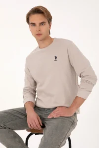 US Polo Assn. Men Regular Fit Crew Neck Stone Sweatshirt