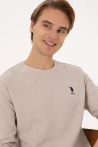 US Polo Assn. Men Regular Fit Crew Neck Stone Sweatshirt - Image 2