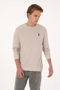 US Polo Assn. Men Regular Fit Crew Neck Stone Sweatshirt - Image 3