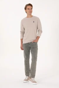 US Polo Assn. Men Regular Fit Crew Neck Stone Sweatshirt - Image 4