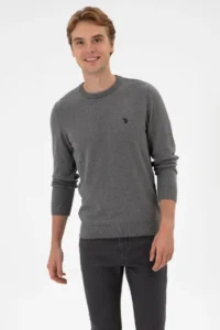 US Polo Assn. Men slim Fit Crew Neck Gray Melange Basic Sweater