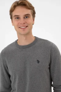 US Polo Assn. Men slim Fit Crew Neck Gray Melange Basic Sweater - Image 2