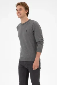 US Polo Assn. Men slim Fit Crew Neck Gray Melange Basic Sweater - Image 3