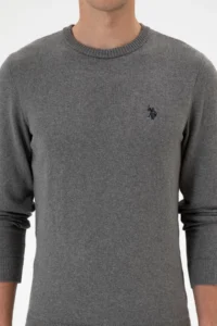 US Polo Assn. Men slim Fit Crew Neck Gray Melange Basic Sweater - Image 6