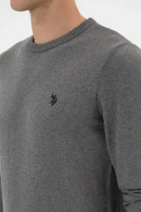 US Polo Assn. Men slim Fit Crew Neck Gray Melange Basic Sweater - Image 7