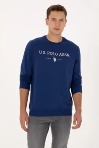 US Polo Assn. Men Regular Fit Crew Neck Indigo Thin Basic Sweatshirt