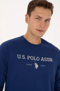 US Polo Assn. Men Regular Fit Crew Neck Indigo Thin Basic Sweatshirt - Image 2