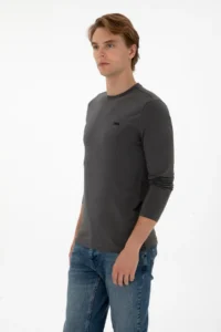US Polo Assn. Men slim Fit Crew Neck Gray single jersey Basic Sweatshirt - Image 3