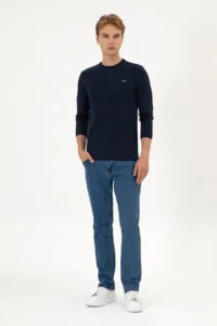US Polo Assn. Men slim Fit Crew Neck NAVY BLUE single jersey Basic Sweatshirt - Image 4
