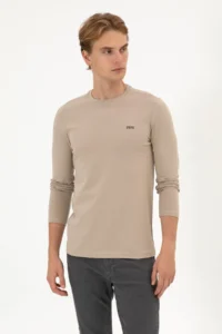 US Polo Assn. Men slim Fit Crew Neck Dark BEIGE single jersey Basic Sweatshirt - Image 3