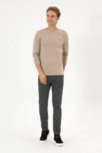 US Polo Assn. Men slim Fit Crew Neck Dark BEIGE single jersey Basic Sweatshirt - Image 4