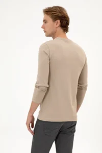 US Polo Assn. Men slim Fit Crew Neck Dark BEIGE single jersey Basic Sweatshirt - Image 5