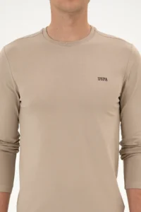 US Polo Assn. Men slim Fit Crew Neck Dark BEIGE single jersey Basic Sweatshirt - Image 6