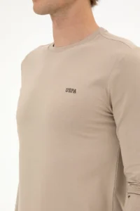 US Polo Assn. Men slim Fit Crew Neck Dark BEIGE single jersey Basic Sweatshirt - Image 7