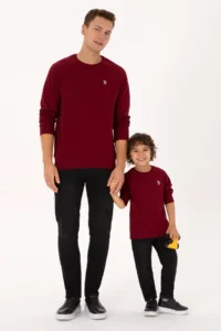 US Polo Assn. Men Regular Fit Crew Neck Burgundy Thin Basic Sweatshirt - Image 2