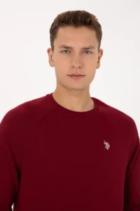 US Polo Assn. Men Regular Fit Crew Neck Burgundy Thin Basic Sweatshirt - Image 4