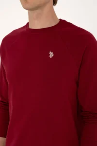 US Polo Assn. Men Regular Fit Crew Neck Burgundy Thin Basic Sweatshirt - Image 7