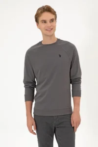 US Polo Assn. Men Regular Fit Crew Neck Gray Thin Basic Sweatshirt
