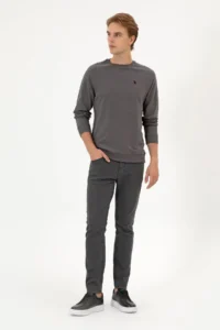 US Polo Assn. Men Regular Fit Crew Neck Gray Thin Basic Sweatshirt - Image 4