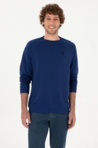 US Polo Assn. Men Regular Fit Crew Neck Indigo Thin Basic Sweatshirt - Image 3