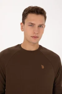 US Polo Assn. Men Regular Fit Crew Neck Brown Thin Basic Sweatshirt - Image 2