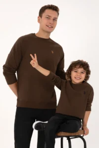 US Polo Assn. Men Regular Fit Crew Neck Brown Thin Basic Sweatshirt - Image 3