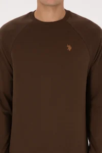 US Polo Assn. Men Regular Fit Crew Neck Brown Thin Basic Sweatshirt - Image 6