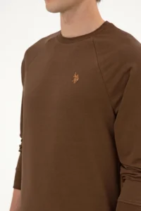 US Polo Assn. Men Regular Fit Crew Neck Brown Thin Basic Sweatshirt - Image 7