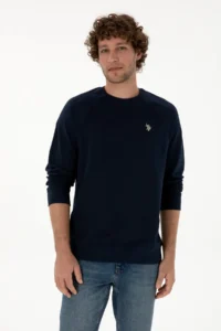 US Polo Assn. Men Regular Fit Crew Neck NAVY BLUE Thin Basic Sweatshirt