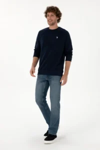 US Polo Assn. Men Regular Fit Crew Neck NAVY BLUE Thin Basic Sweatshirt - Image 4