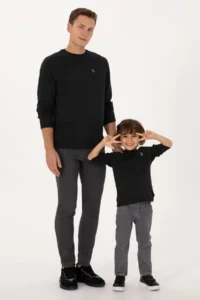 US Polo Assn. Men Regular Fit Crew Neck Black Thin Basic Sweatshirt