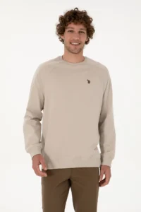 US Polo Assn. Men Regular Fit Crew Neck Stone Thin Basic Sweatshirt