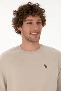 US Polo Assn. Men Regular Fit Crew Neck Stone Thin Basic Sweatshirt - Image 2